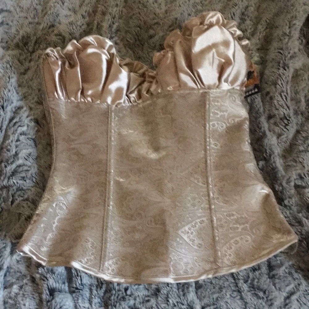 Champagne bustier with satin ties